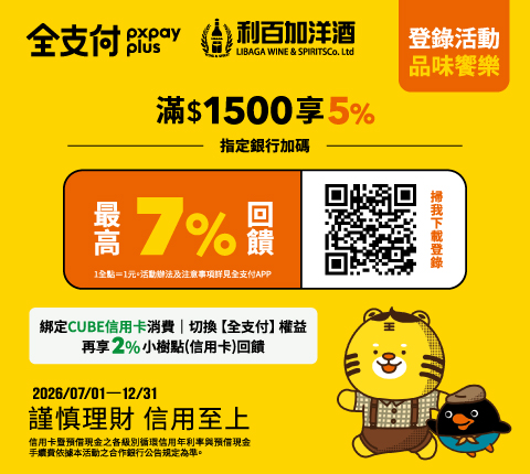 【利百加洋酒 X 全支付】最高7%全點回饋